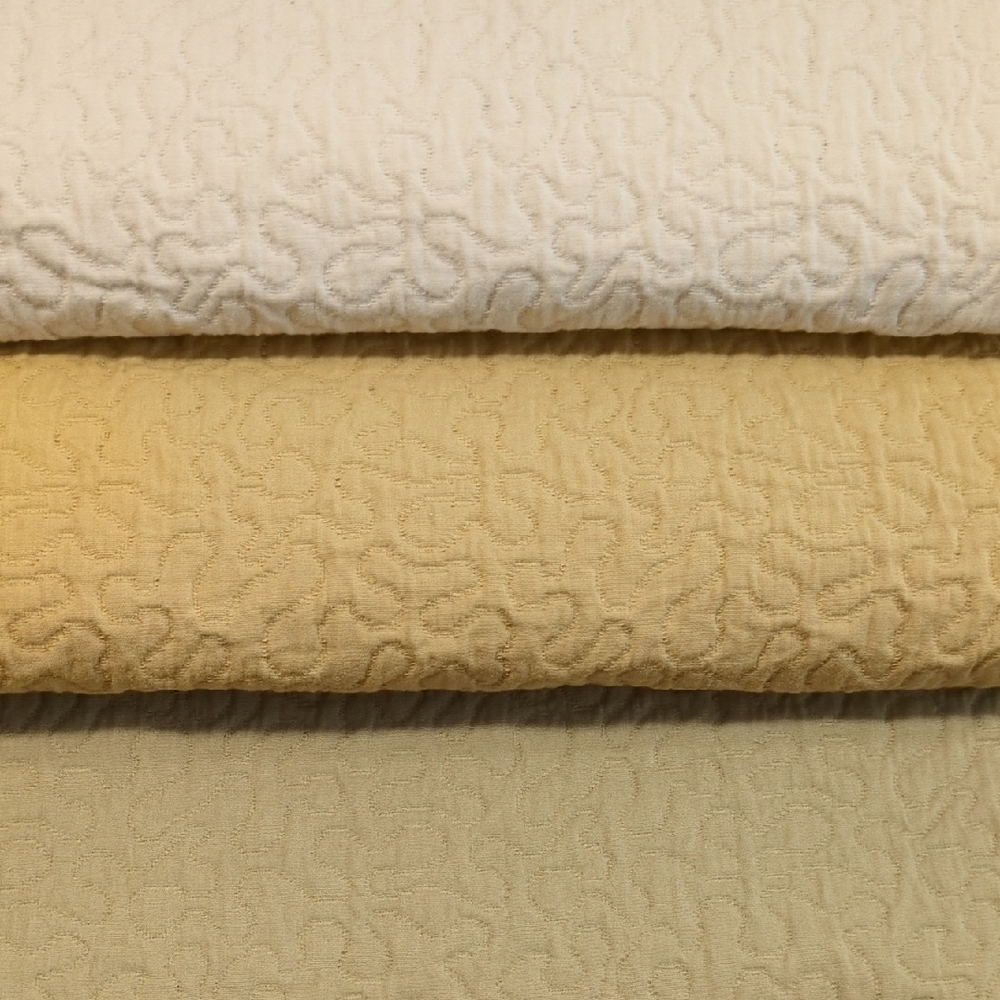 Textured Set of Cream Gold and Green Cotton Matelasse Fabric - 3 pcs ea 18" x12"
